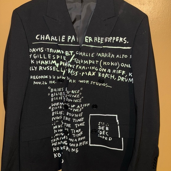 H&M Other - Jean-Michel Basquiat x H&M Avant Garde Mens Black Blazer With Graphic Text 40R